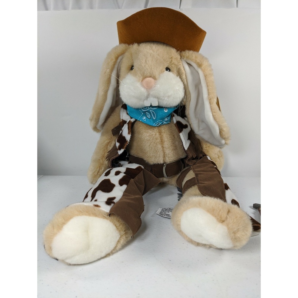 Aurora Cowboy Bunny Rabbit Plush Stuffed Animal Western Cow Print Chaps Hat